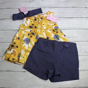 Tommy Bahama Baby Girl Summer Top Short Set Size 2T Blue Yellow Floral